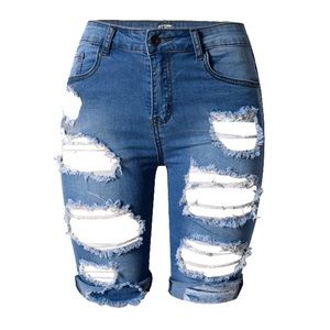 High Waisted (mid-rise) Distressed Denim Shorts